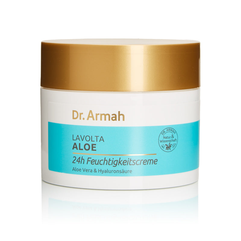 Ein 200ml Tiegel der Lavolta Shea & Aloe Feuchtigkeitscreme, eine tiefenwirksame Feuchtigkeitspflege für Gesicht und Körper bei trockener, empfindlicher Haut.