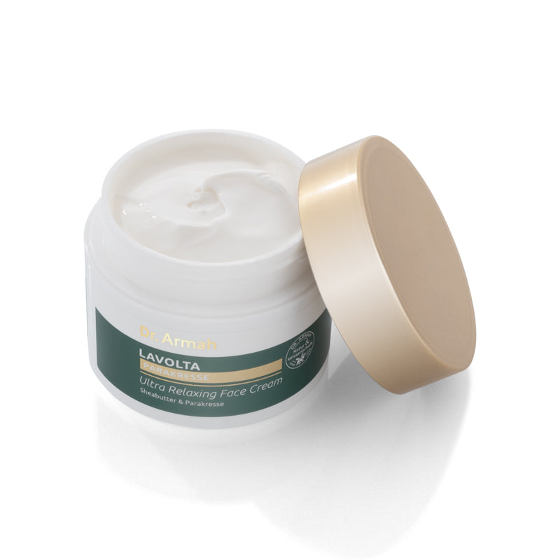 Ein 150ml Tiegel der Lavolta Parakresse Gesichtscreme, eine natürliche Anti-Falten-Creme mit Spilanthol für einen sichtbaren Lifting-Effekt.